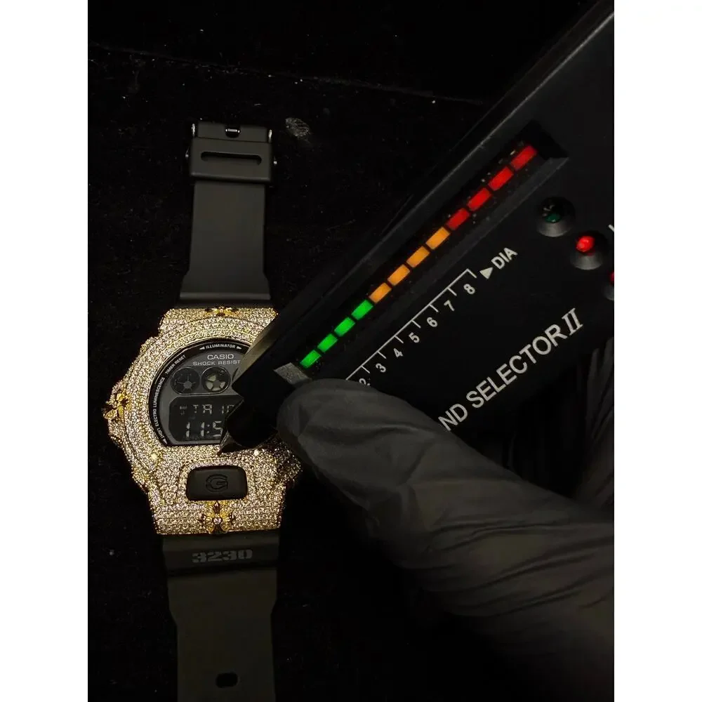 Casio G-Shock DW6900 Custom Iced Moissanite Watch VVS1 D Color Bust Down Digital